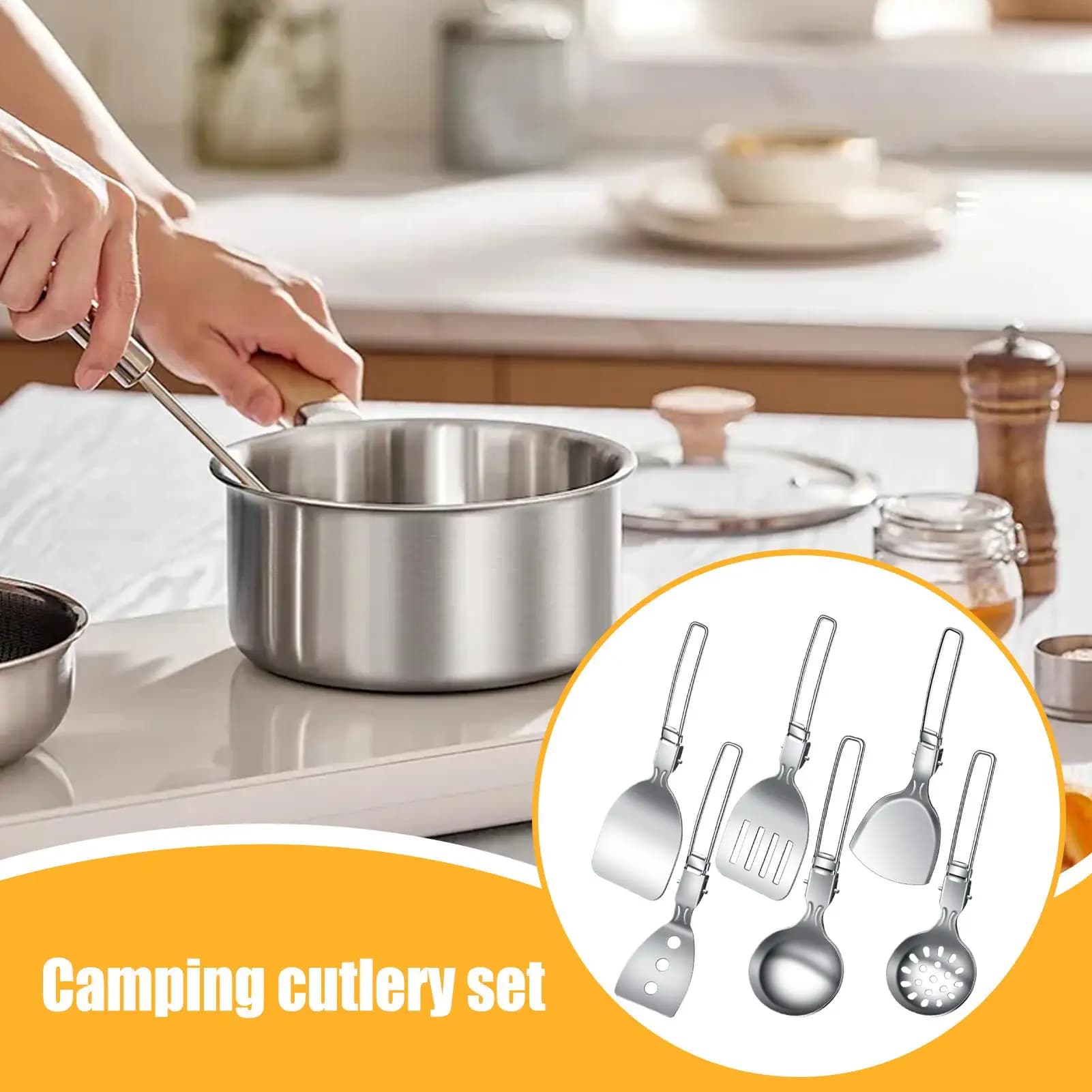 Set of camping pots Foldable 6-piece spatula Portable camping pots Kitchen utensils with stew case and fry