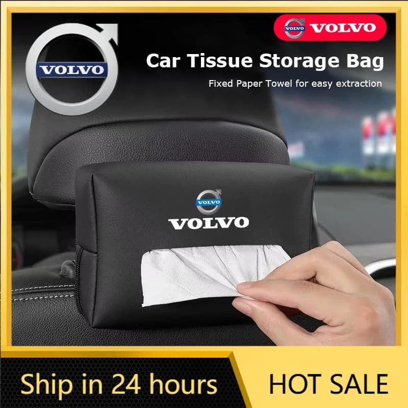 Coprivolante con Logo Auto e Porta Fazzoletti/Asciugamani per Volvo ES90 EC40 EX40 EM90 XC90 V90 V60 XC60 V40 S80 S60 S90