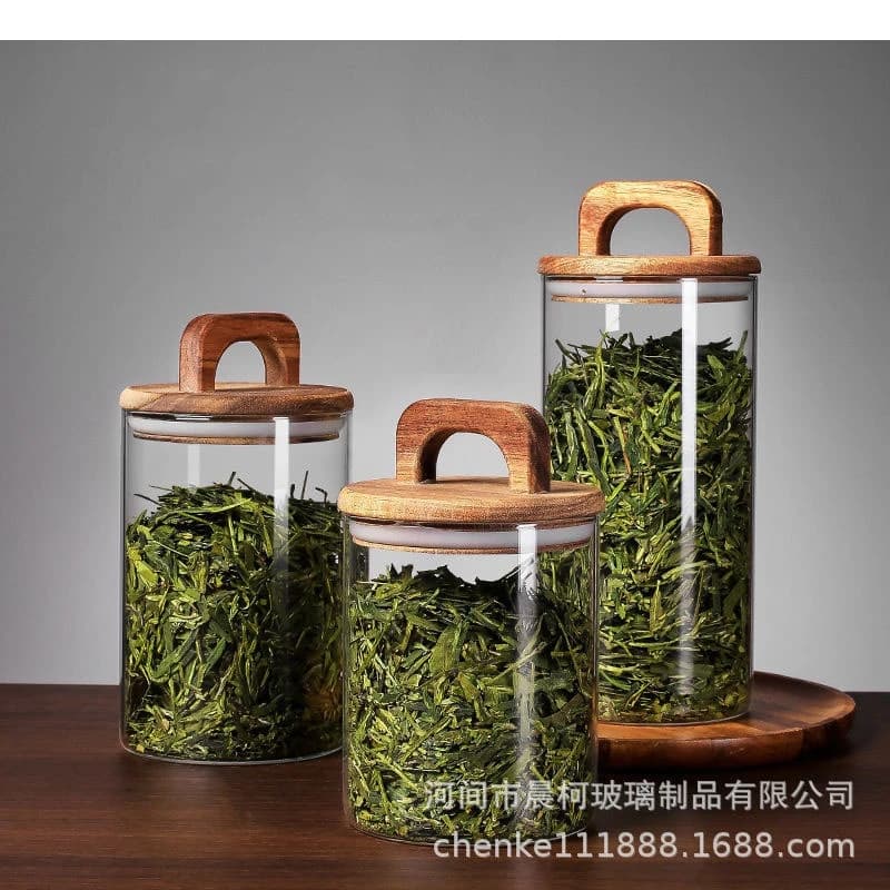 Transparent Glass Storage Jar Handle Sealed Tea Coffee Bean Jars Candy Kitchen Supplies