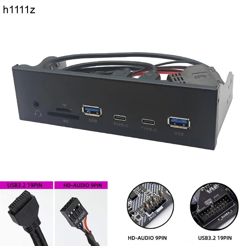 HUB pannello frontale USB 5 Gbps 2 x USB3.0 + 2 x TYPE-C + TF/SD + HD AUDIO Adattatore microfono per auricolari da 3,5 mm per desktop Baia CD-ROM da 5,25 pollici