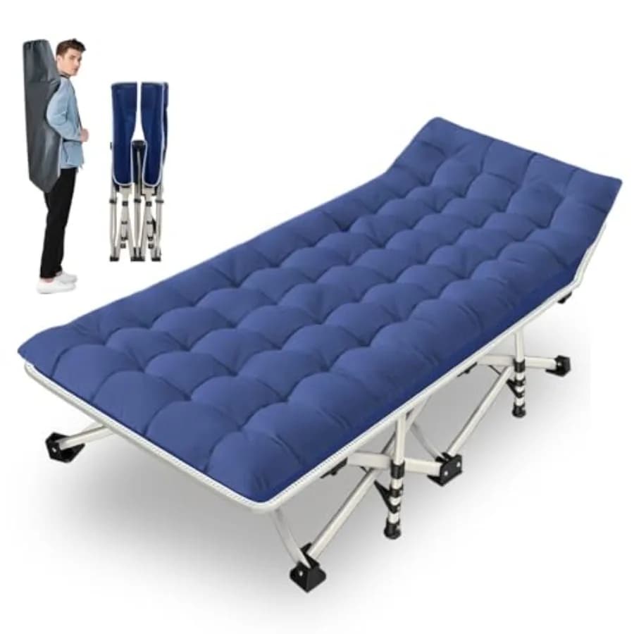 Camping bed with mattress, comfortable and robust, capacity up to 204 kg, folding bed for sleeping, with carrying bag