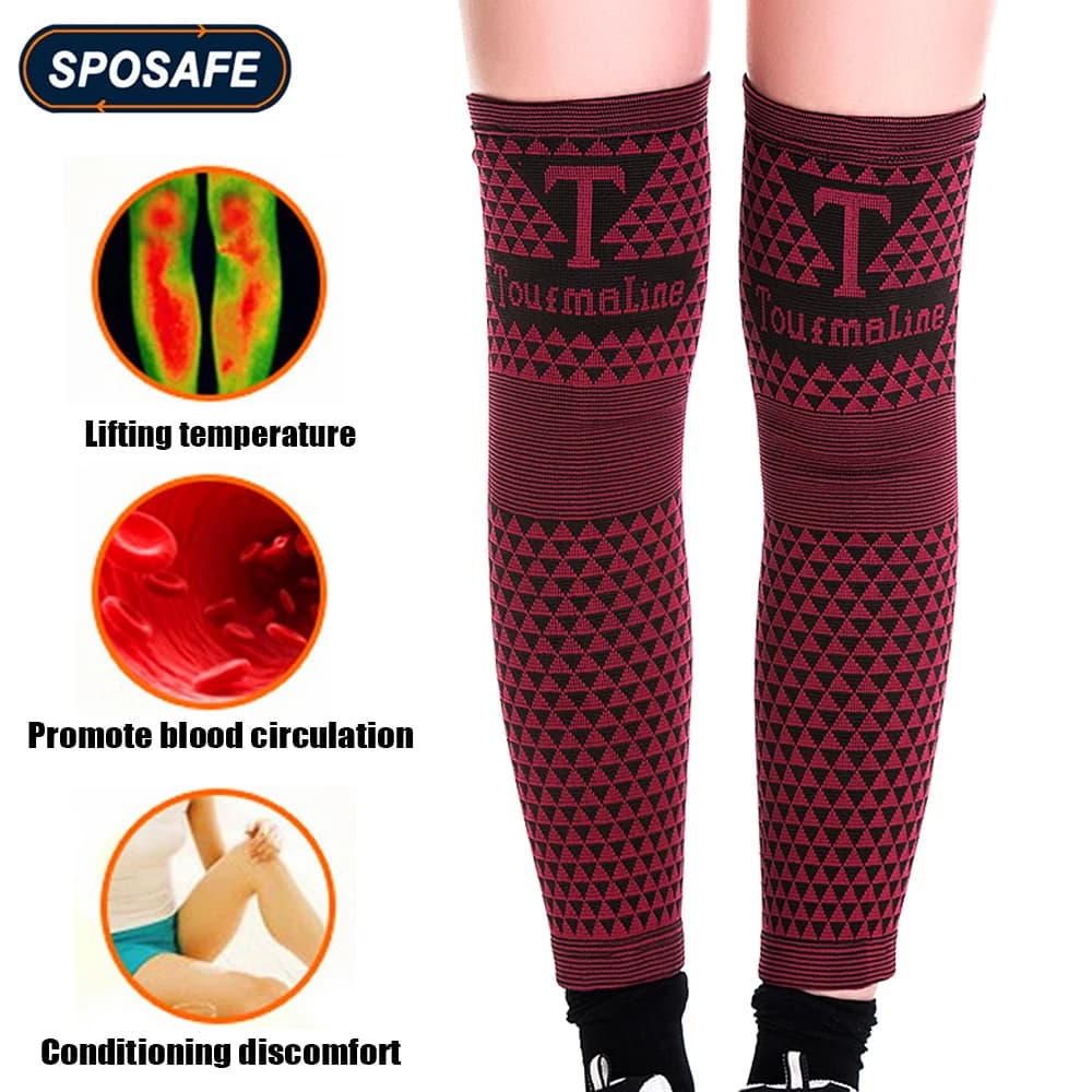 2 pz/paia tormalina magnetica calda ginocchiere alta protezione elastica del ginocchio gamba maniche di sostegno per artrite reumatoide