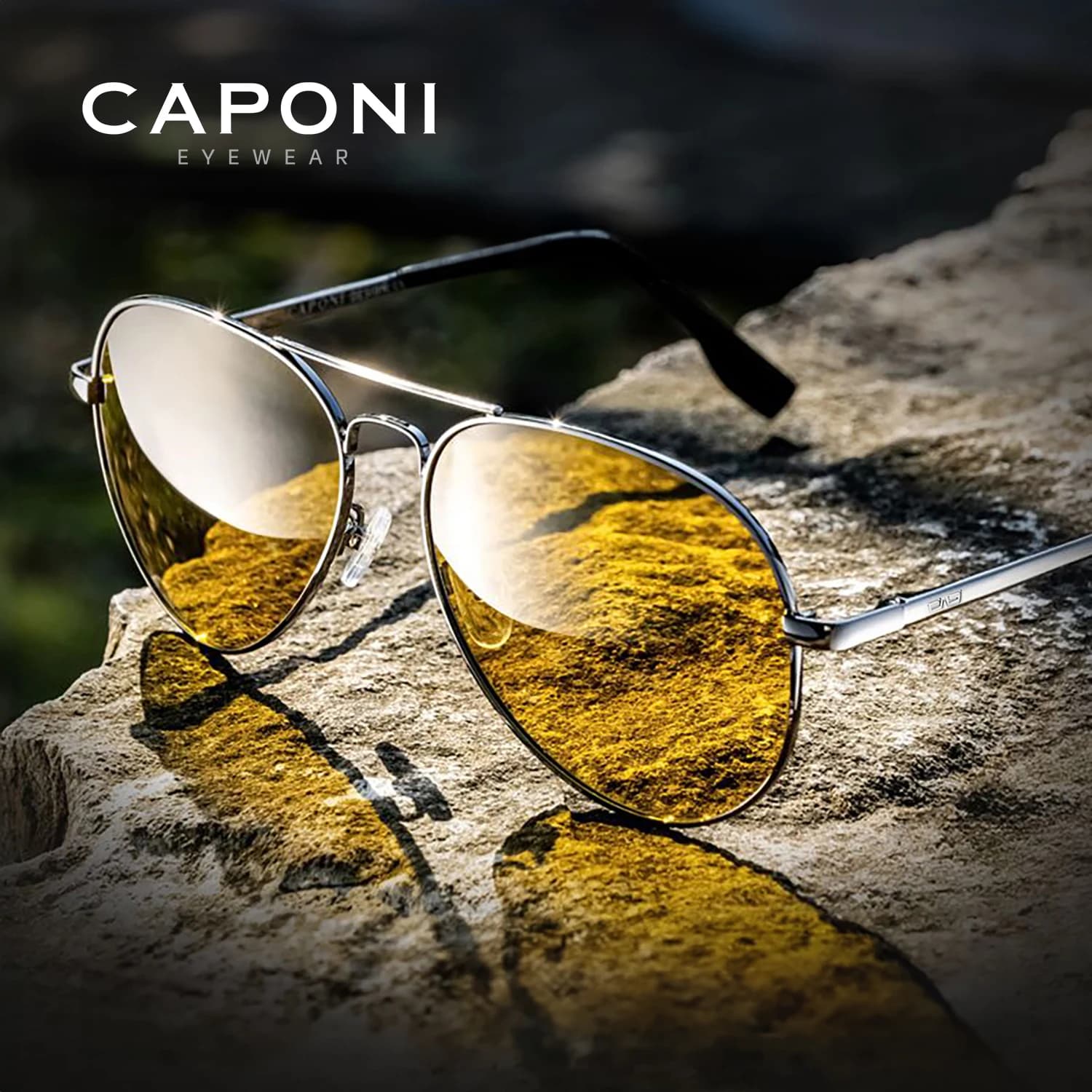 CAPONI Classic Sunglasses For Men Photochromic Day And Night Driving Yellow Glasses Polit Fishing Men's Sun Glasses BSYS3104