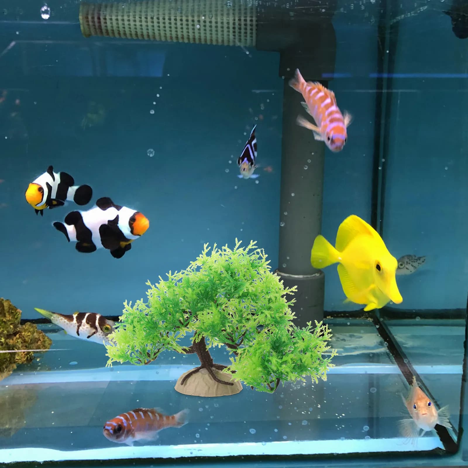 Albero di Pino Artificiale per Acquario, Decorazione Realistica in Plastica, Ornamento per Vasca dei Pesci, per Micro Paesaggi e Acquascaping Fai-da-Te
