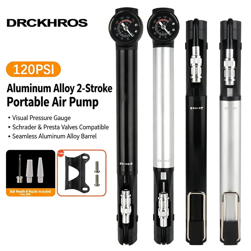 DRCKHROS Bicycle Pump 120PSI High Pressure Bike Manual Air Pumps Portable Schrader Valve Inflator Bike Accessorie