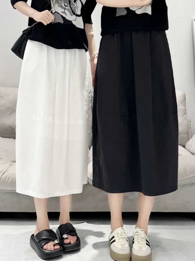 Summer Thin High Waist A-Line Umbrella Skirt Women's Bloomer Midi Puffy Skirt Korean Style Loose Fit Casual Polyester Fiber