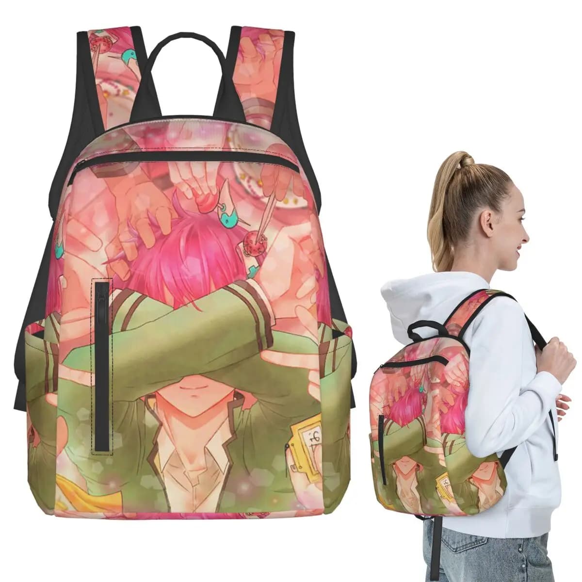 Saiki K Anime Backpack Student BookBag Borsa da scuola per bambini Borse a tracolla per computer Uomo Donna