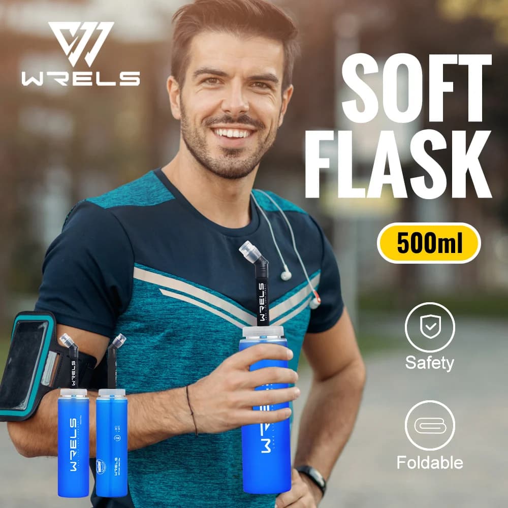 WRELS Outdoor Running Hydration Pack Bicycle BPA Free Water Bottle Cycling Sports Water Bottle Portable TPU Folding Water Cup