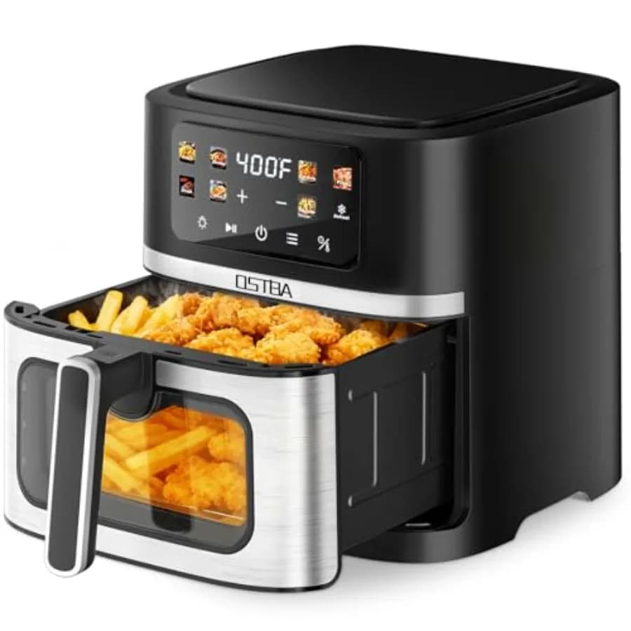 Friggitrice ad Aria da 8,5QT con Finestra Visibile, 1700W, Cestello Singolo, Cestello Antiaderente con Vista Chiara, Touchscreen Digitale, 8 Programmi Preimpostati