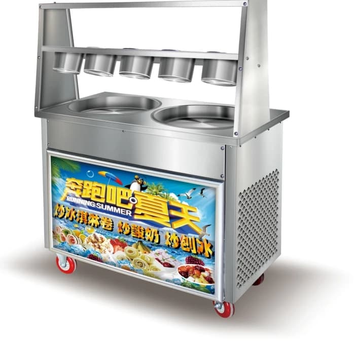 Ice machine with double stainless steel round pan