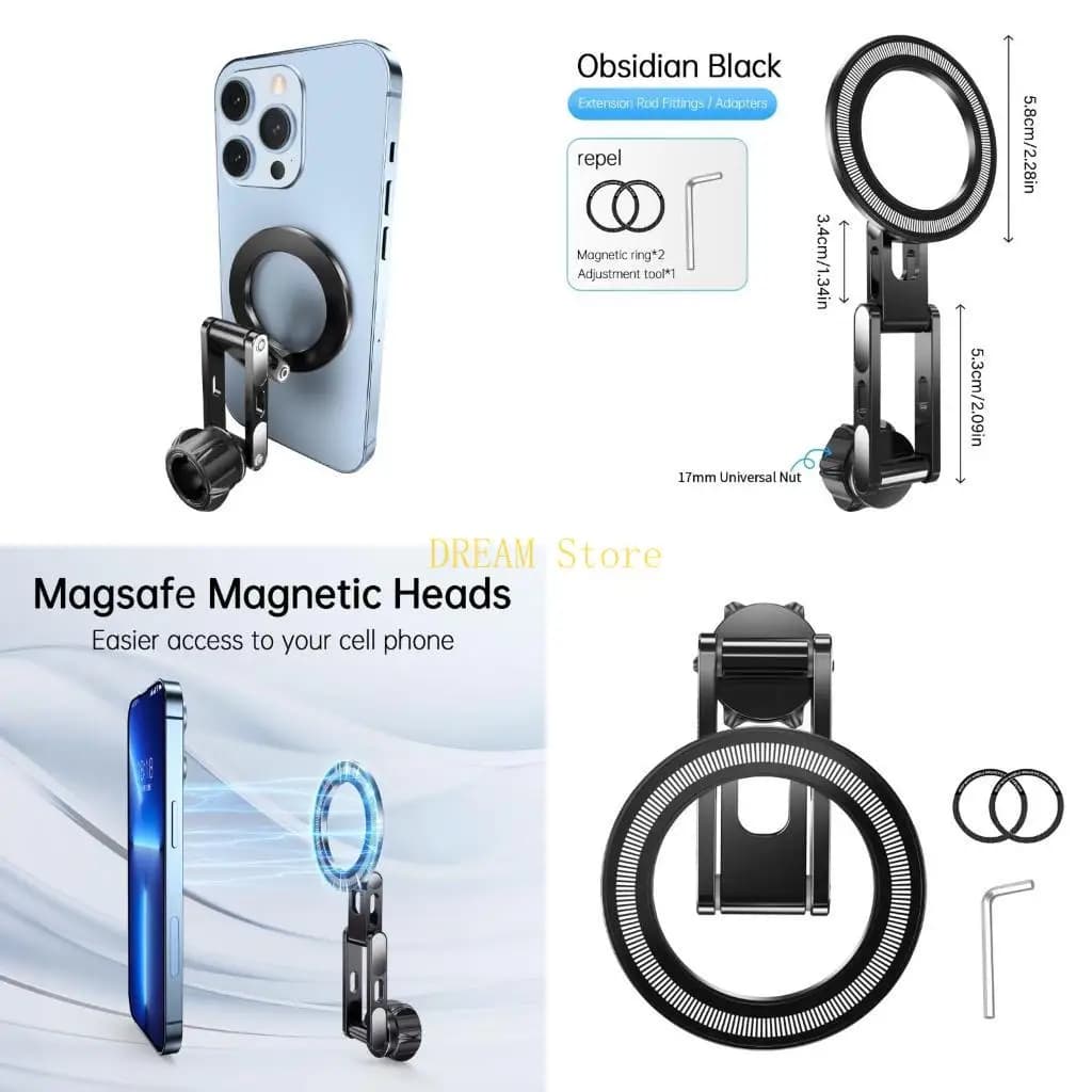 Supporto universale per telefono magnetico in lega alluminio Giunto sferico da 17 mm per cruscotto sfiato auto 90