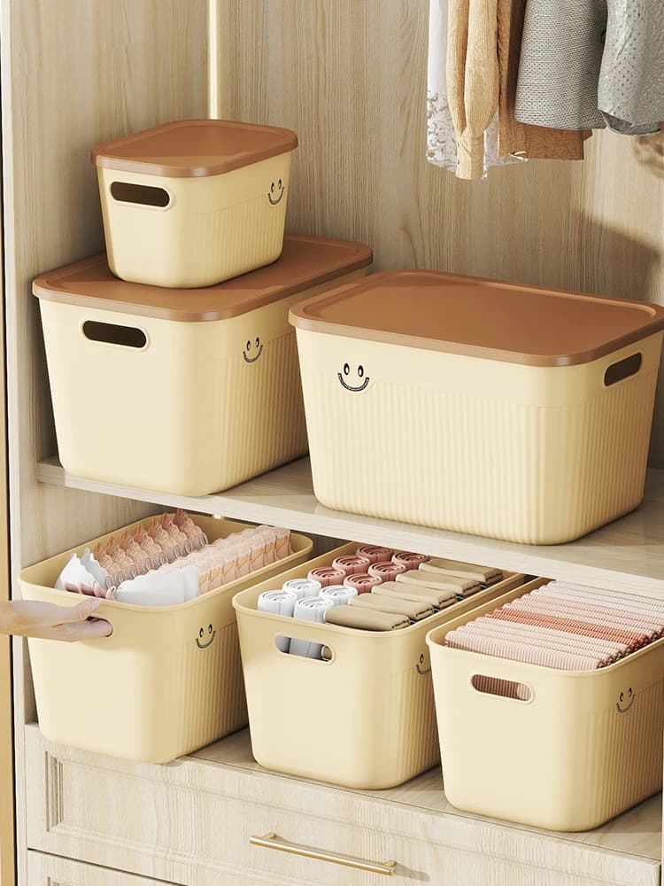 Contenitore portaoggetti grande per la casa, con coperchio, cesto organizer per giocattoli e snack, per soggiorno e camera da letto, contenitore multiuso in plastica