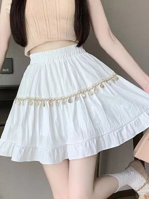 Summer 2026 Bohemian Style Imitation Tassel Short Skirt Women's Casual Slimming A-Line Skirt Princess Style High W...