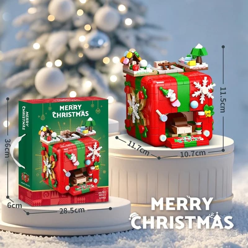 Christmas Gift Box Building Blocks Toy, Xmas Tree Scene DIY Assembly Kit, Creative Desktop Ornament Decoration Gift for Kids