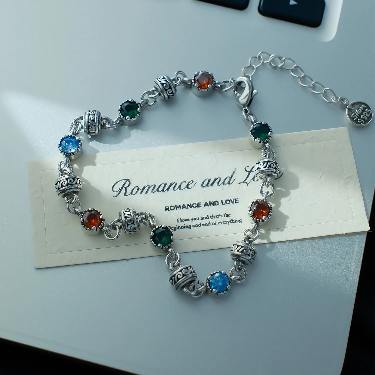 Bracciale in argento tailandese con cristalli colorati alla moda per donna, ragazza, moda, nuovi gioielli, regalo di San Valentino, pulseras mujer
