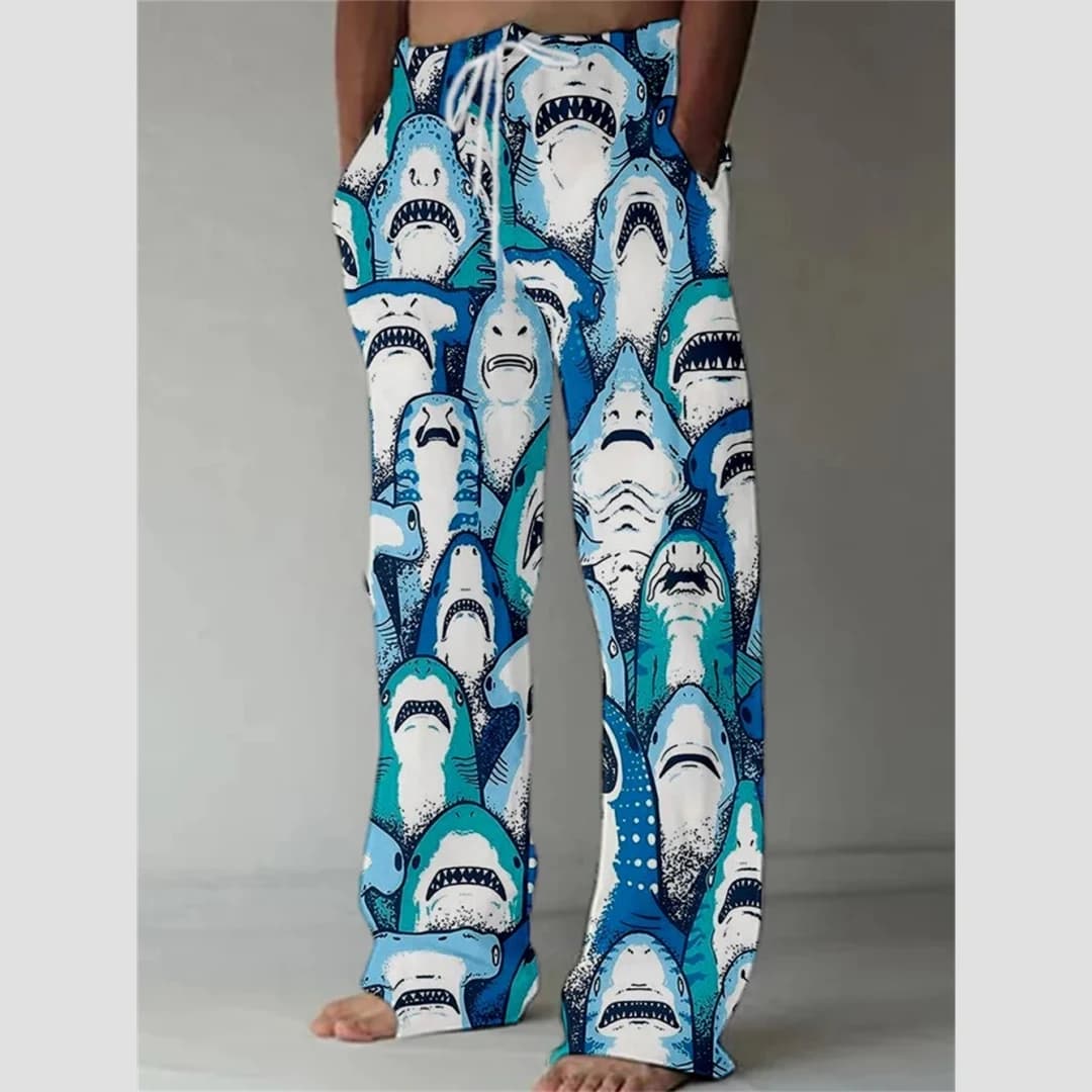 Men's casual pants Shark A 3d Printed New winter pants Men's wide sports pants with casual pocket