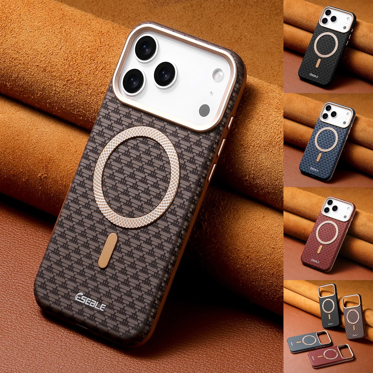 Custodia magnetica per telefono in pelle Bitmap da lavoro di lusso per iPhone 17 16 15 14 13 Pro Max 17Pro 17Air Pulsante lente in metallo Bumpe Cover