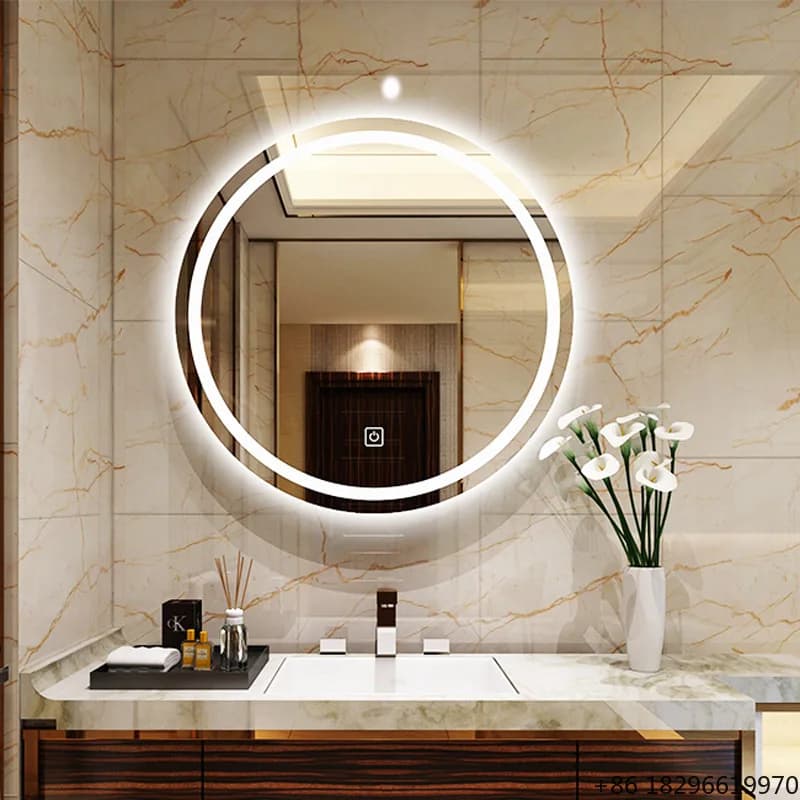 Round Anti-Fog LED Bathroom Vanity Mirror Smart Illuminated Wall Mirror for Hotel Villa Salon