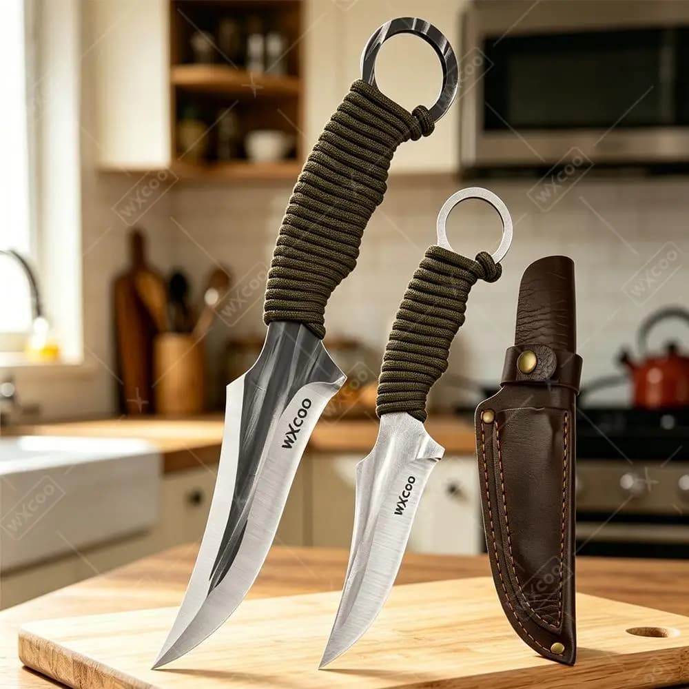 WXCOO Hand-Forged Kitchen Knife Meat Cleaver Multifunctional Boning Knife Stainless Steel Fruit Slicing BBQ Knife with Sheath