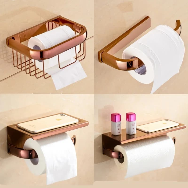Rose Gold Toilet Paper Holder Brass Resistant Tissue Paper Rack For Bathroom Kitchen Washroom Accessory Wall Mount Hook