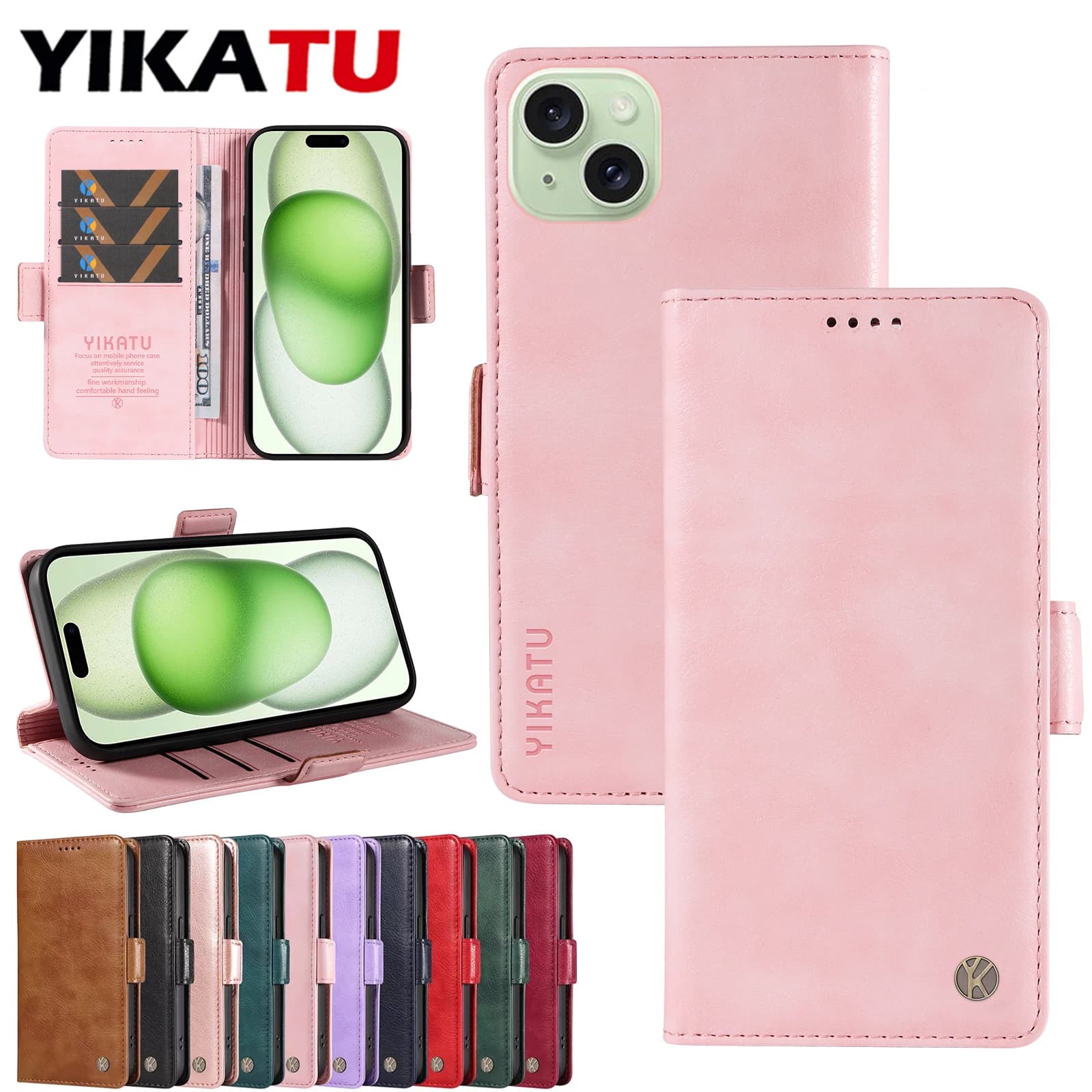 Custodia a Portafoglio in Pelle Antiurto alla Moda per iPhone 14 15 16 Pro Max 17 Plus 13 mini 16E, Cover Anti-furto