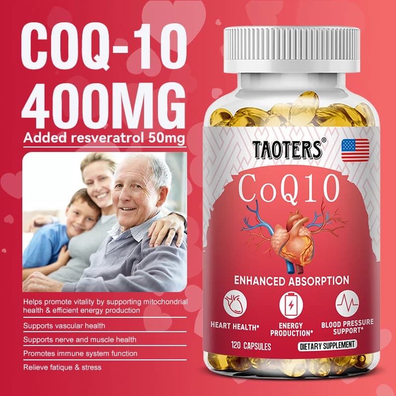 The 400 mg COQ10 coenzyme Q10 capsules provide energy to support joint health, promotes heart cardiovascular health