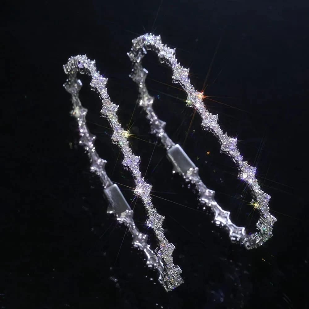 Bracciale a Catena con Stelle, Gioielli Hip Hop, Bracciale Tennis con Croce Iced Out da 7/8 Pollici