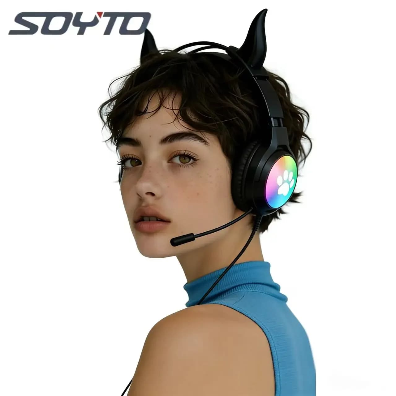 SOYTO Over-Ear Gaming Headphones with Stackable RGB LEDs, Noise Cancellation, Low PC Wallpapers, 4 Colors