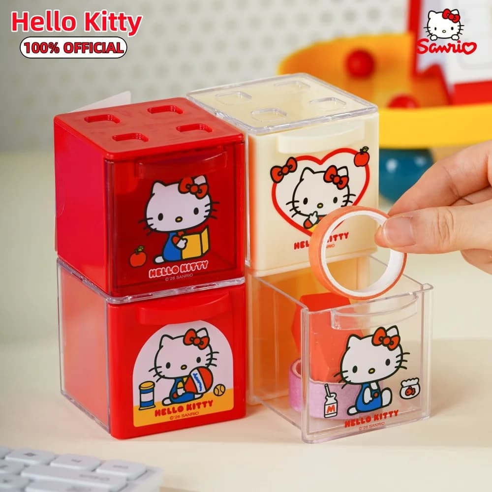 Genuine Hello Kitty Mini Storage Cube Sanrio Stack‑Able Drawer Dust‑Proof Box For Stationery Toy Sticker Small Items Organizer
