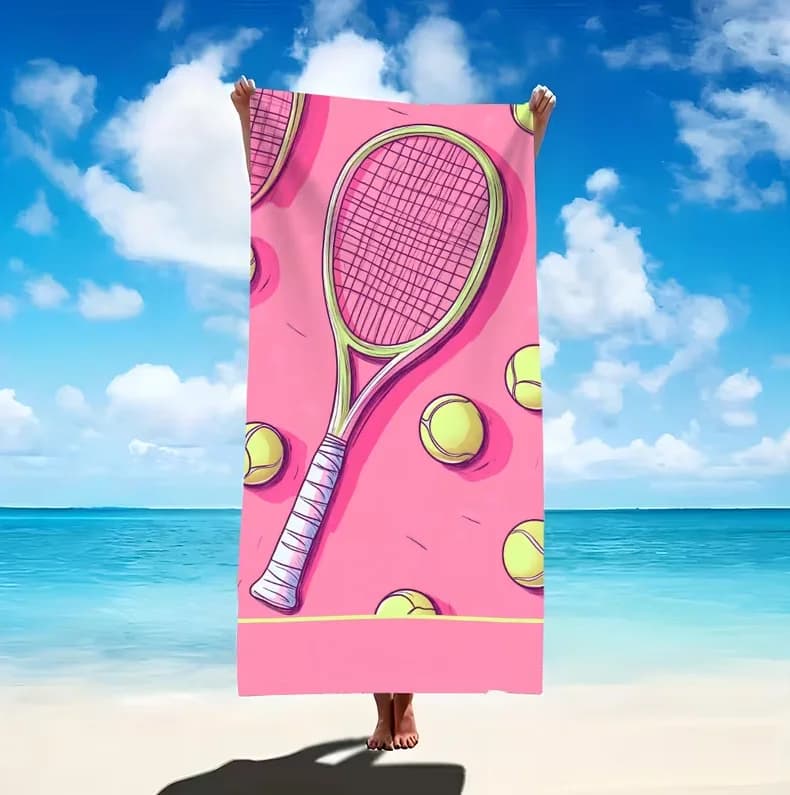 Teli da Spiaggia con Immagini di Tennis e Racchette, Coperte Anti-Sabbia per l'Estate, Grandi Teli da Piscina, Coperte Anti-Sabbia da Spiaggia, Asciugamani da Bagno