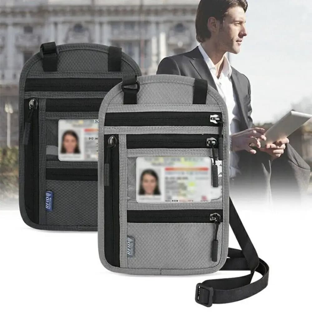Borsa per passaporto con blocco RFID in nylon antifurto con tracolla regolabile Porta carte con cavezza Portafoglio da viaggio idrorepellente