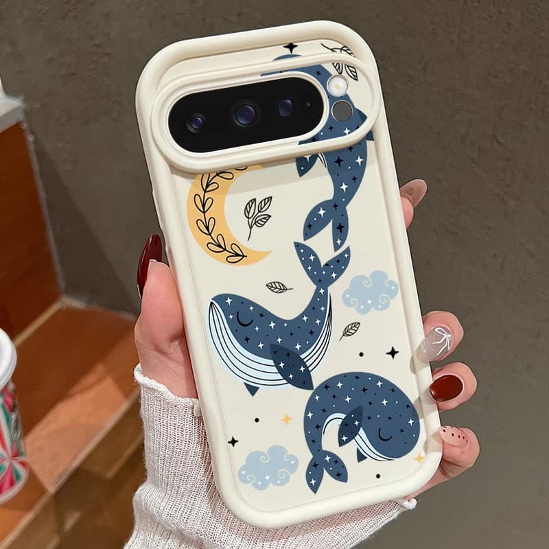 Custodia Morbida in TPU per Google Pixel 10 9 8 7 Pro, Pixel 9 10 Pro XL, Cover Posteriore con Motivo a Balena Cartoon per Google Pixel 9A 8A 7A