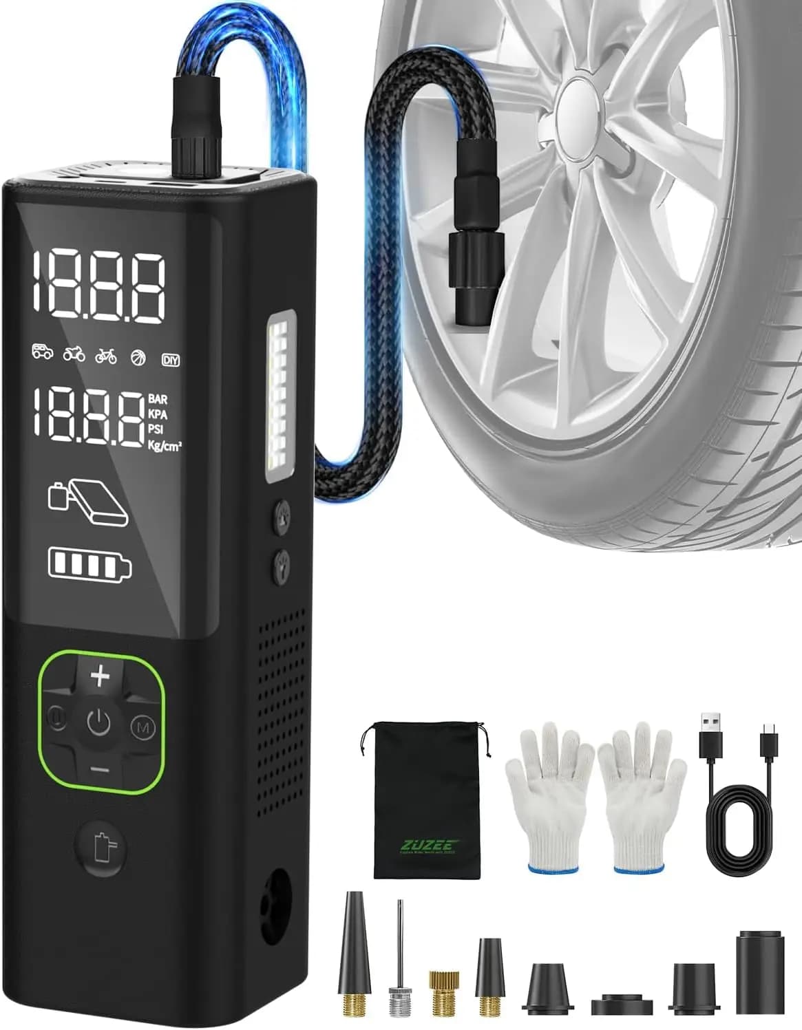 Compressore d'aria portatile per gonfiaggio pneumatici, pompa rapida da 150 PSI per auto, bici, moto, palloni, materassi con display HD