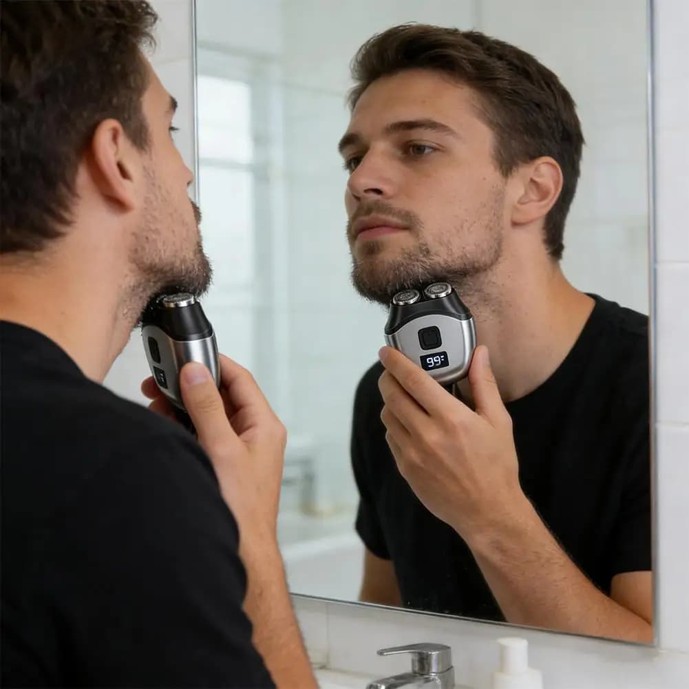 Rasoio Elettrico a Doppia Testina per Uomo, Rasoio Portatile Impermeabile USB per Barba