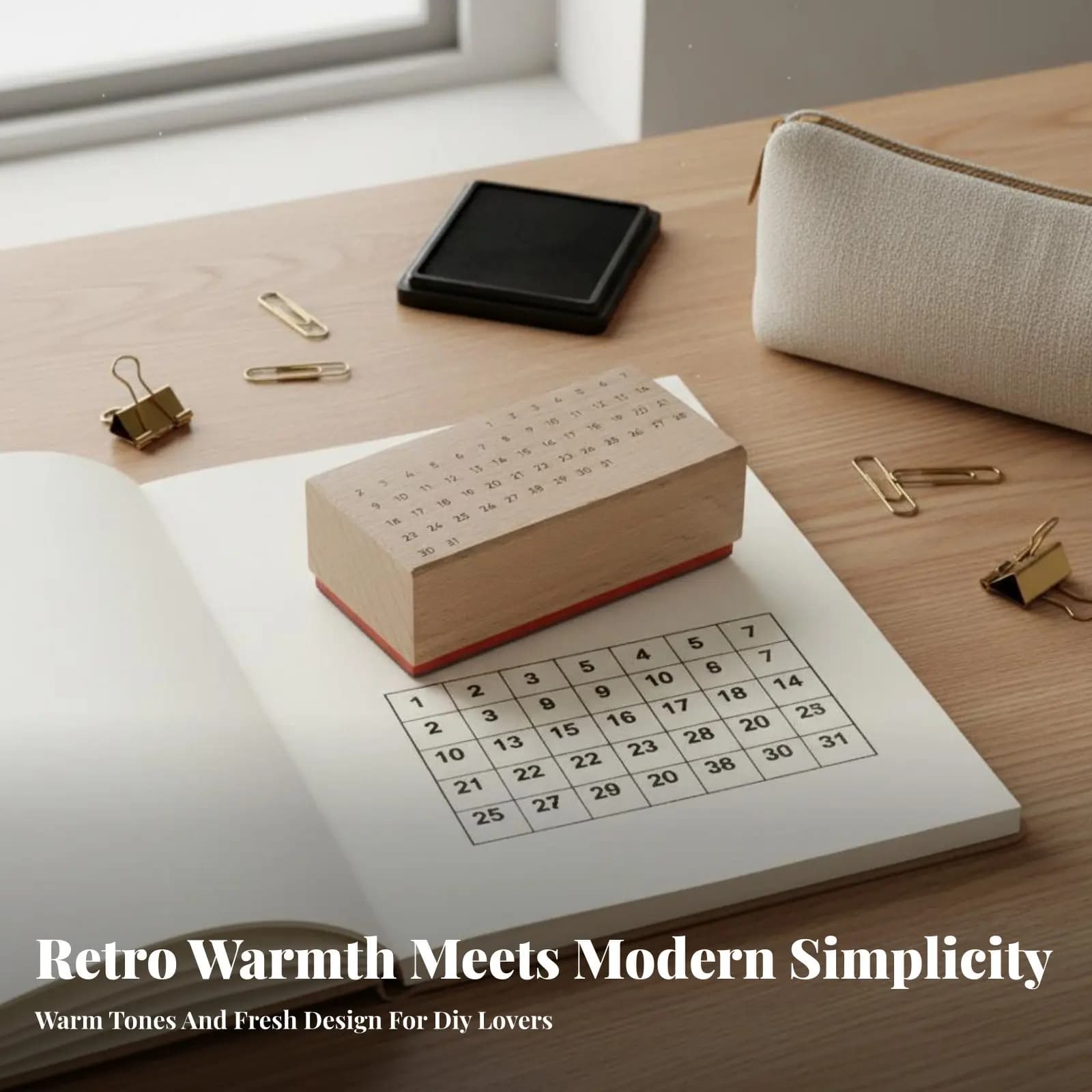Timbro per calendario in legno, timbro decorativo per calendario infinito, accessorio per agenda, fornitura artigianale riutilizzabile, robusto per la creazione di biglietti