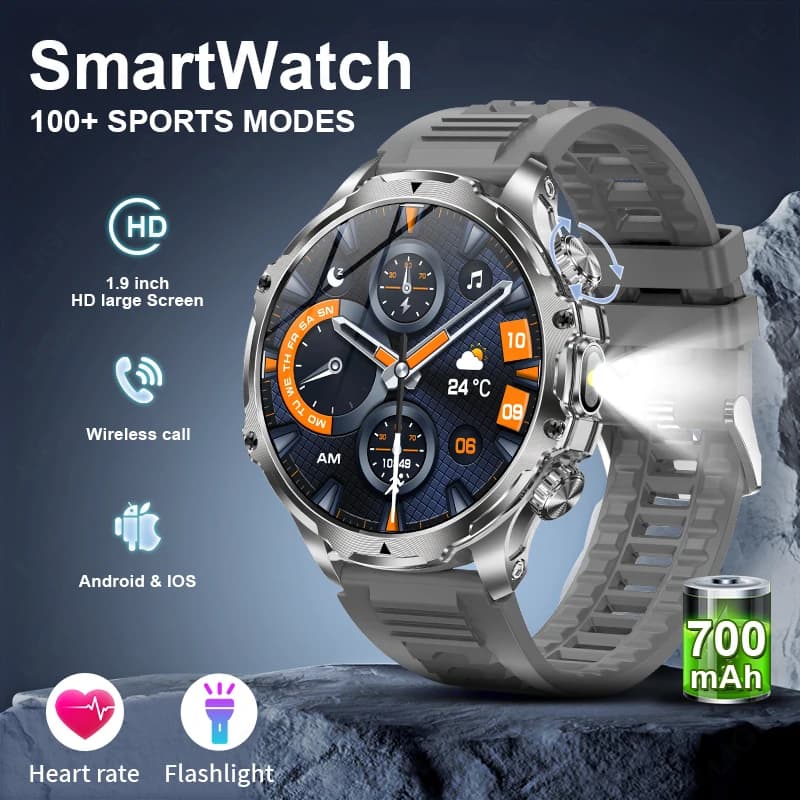LIGE Man Air Sports Open Watch AK75 Flashlight 700mah Large Size Bluetooth Battery Called HA CONDECT Fitness Tracker Smartwatch