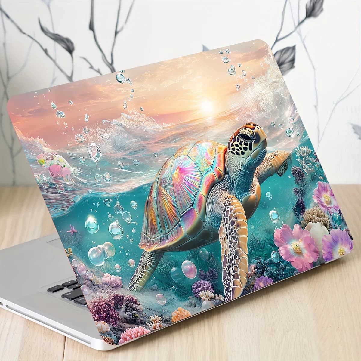 2 custodie protettive per adesivi artistici per laptop in stile tartaruga, adesivi universali beige chiaro per netbook, non riutilizzabili