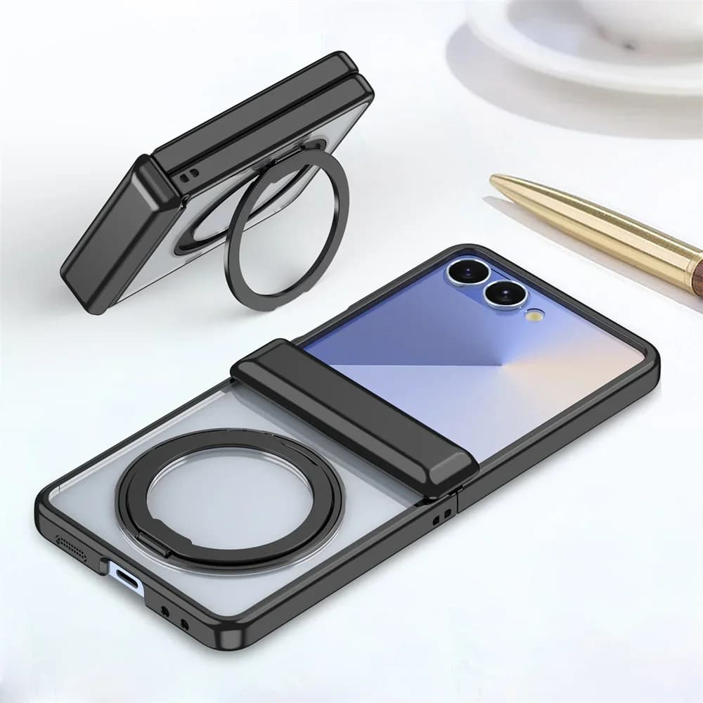 Transparent lock for phone case with Magsafe magnetic ring holder with zipper protection for Samsung Galaxy Z Flip 7 6 5G Cover