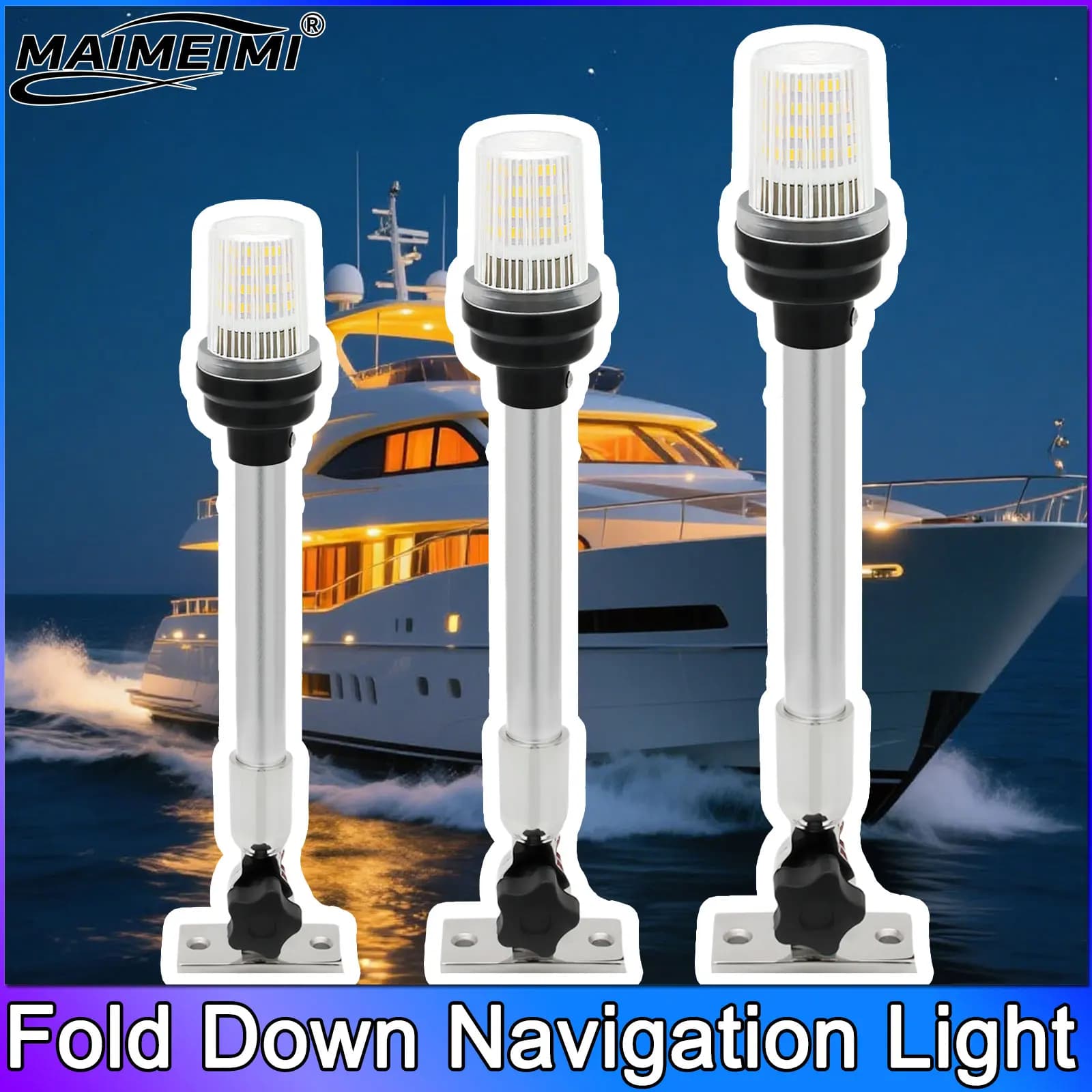 Luce di ancoraggio per navigazione pieghevole da 12/22 pollici Luce di navigazione 12V LED per barca impermeabile per segnale di navigazione marina per yacht