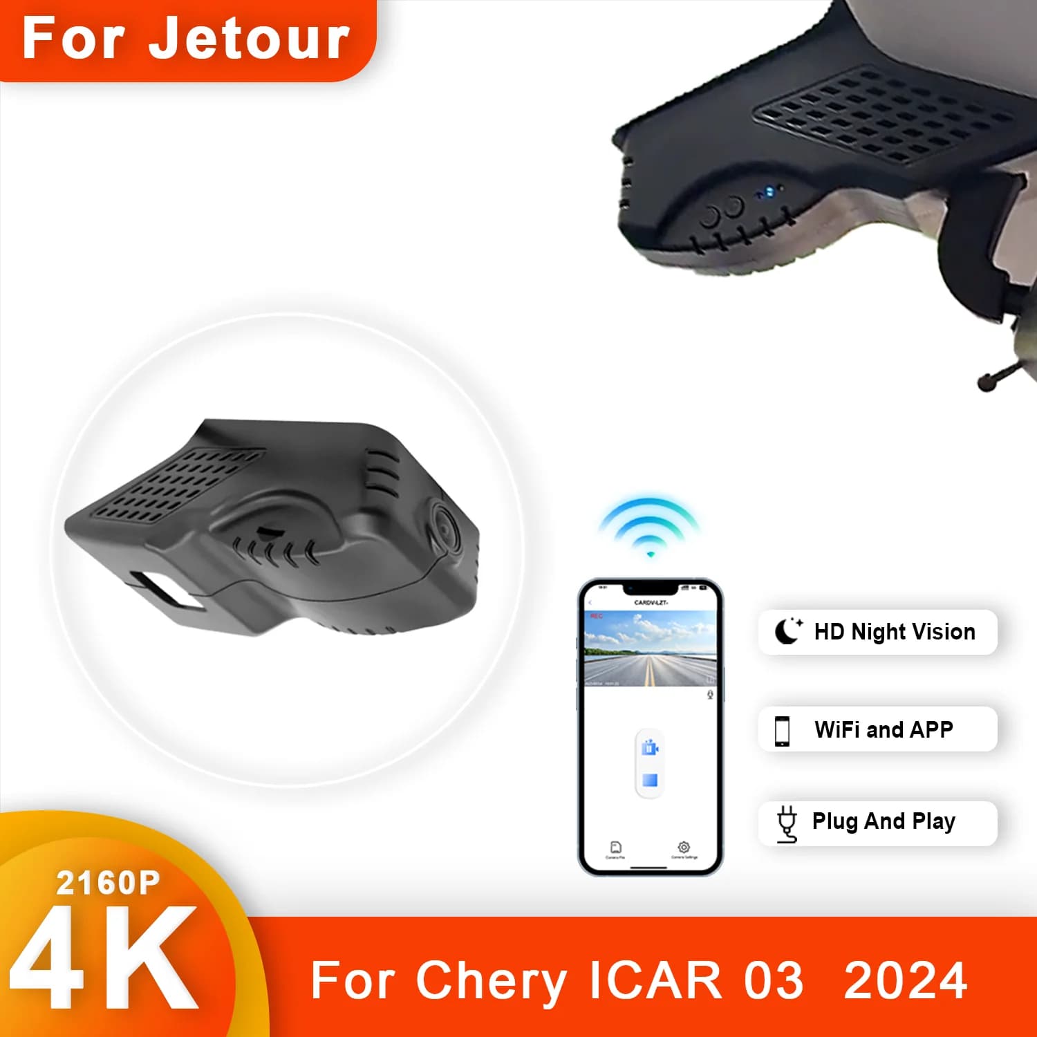 4K HD WIFi Plug and Play KXKJCAR Car DVR Dash Cam for Chery iCar 03 iCAR 03 Year model 2024 DashCam APP