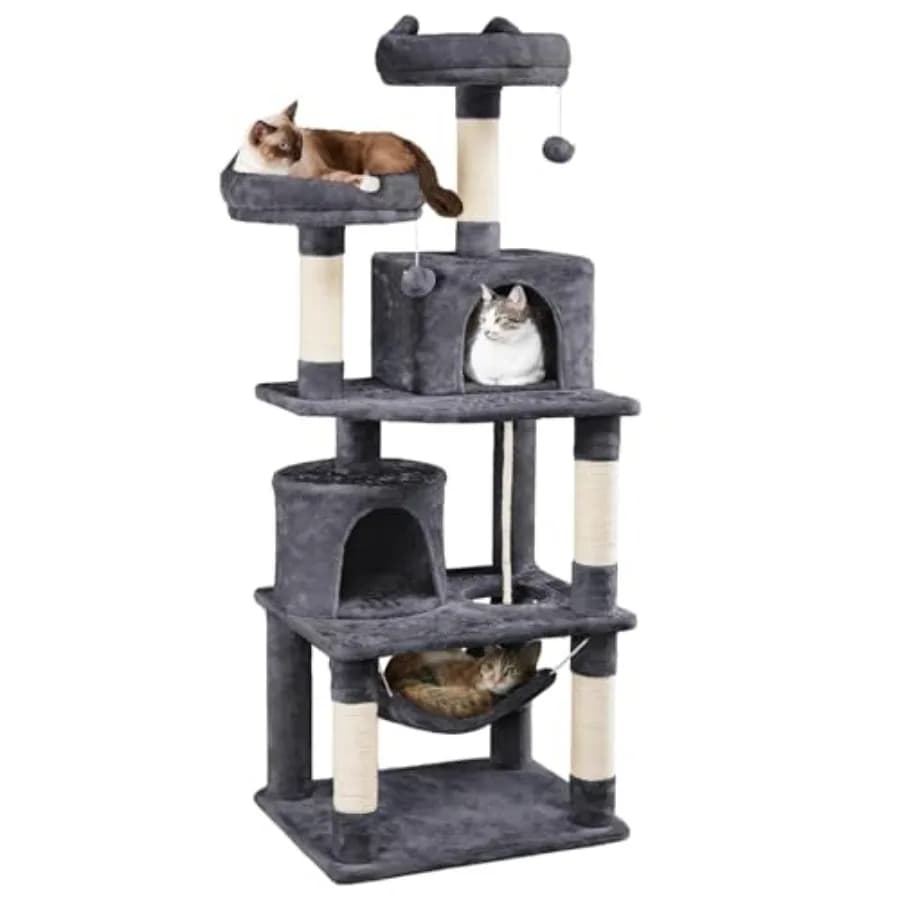Albero per gatti da 62,5 pollici con piattaforma, amaca, posti per tirare e cucchiaini, casetta gioco per gatti con cuccia in peluche per gattini