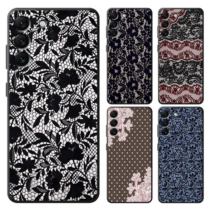 Custodia Nera Sexy in Pizzo per Samsung Galaxy A57 A73 A51 A52 A36 A53 A35 A25 A32 A26 A37 A22 A23 A24 A55 Cover Telefono A72 A71