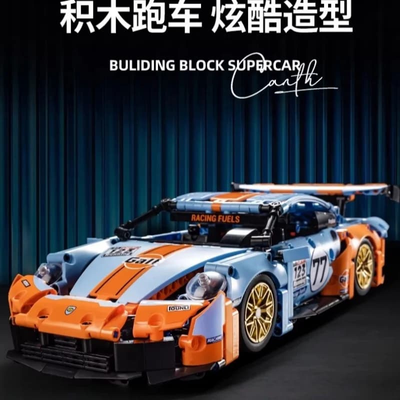 Compatibile con Lego, auto da corsa telecomandata rosa, blocchi da costruzione, portiere a forbice, modello di auto da corsa con assemblaggio di piccole particelle, giocattolo per bambini