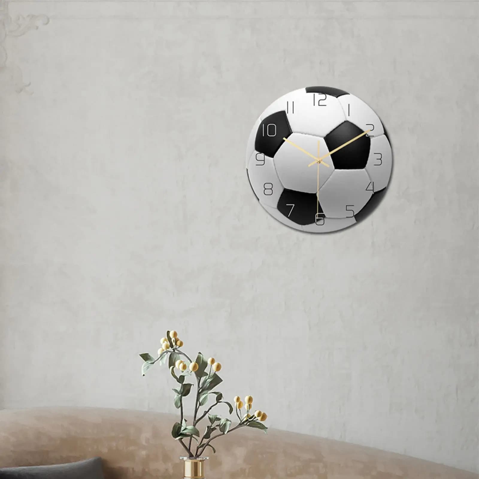 Modern Wall Clock 12'' Round Sports Ball Non-Ticking Clock Battery Operated Home