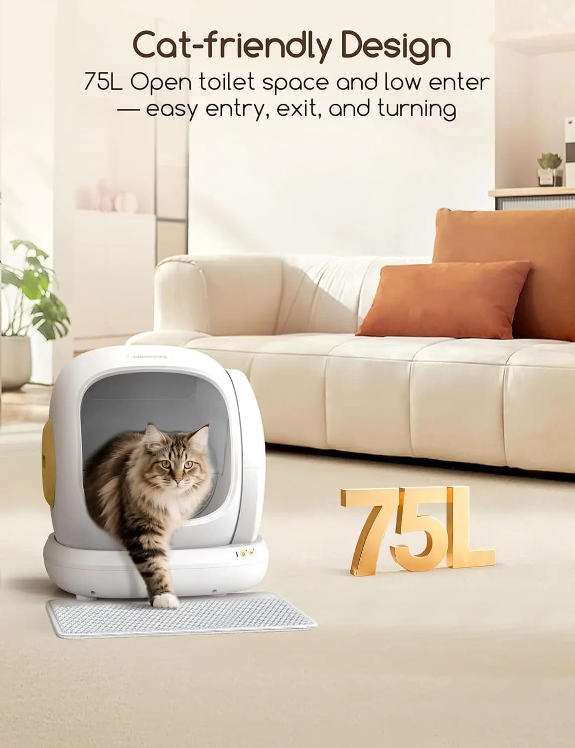 Automatic Self Cleaning Cat Litter Box Large Opening with Safety Protection for Multiple Cats App Control Customized Settings