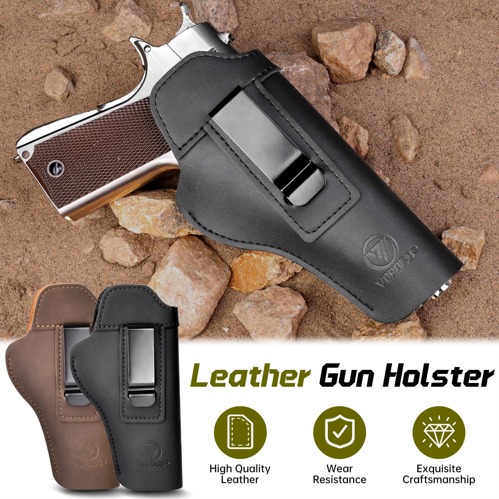 1911 Leather Gun Holster IWB Inside Waistband Concealed Carry Holster Wear‑Resistant Pistol Holder for 1911 Series Handgun