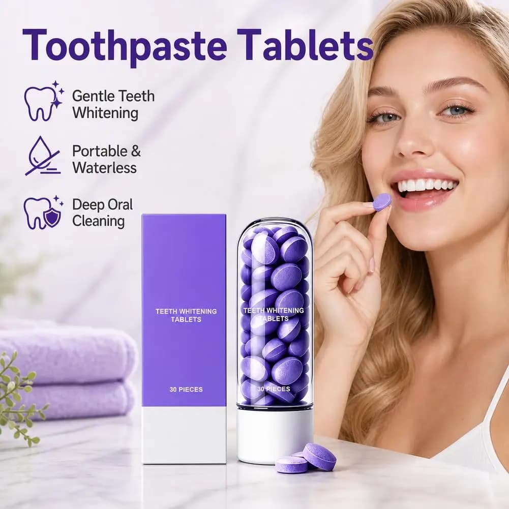 30Pcs Purple Teeth Whitening Toothpaste Tablets Portable Deep Cleaning Solid Toothpaste Oral Care