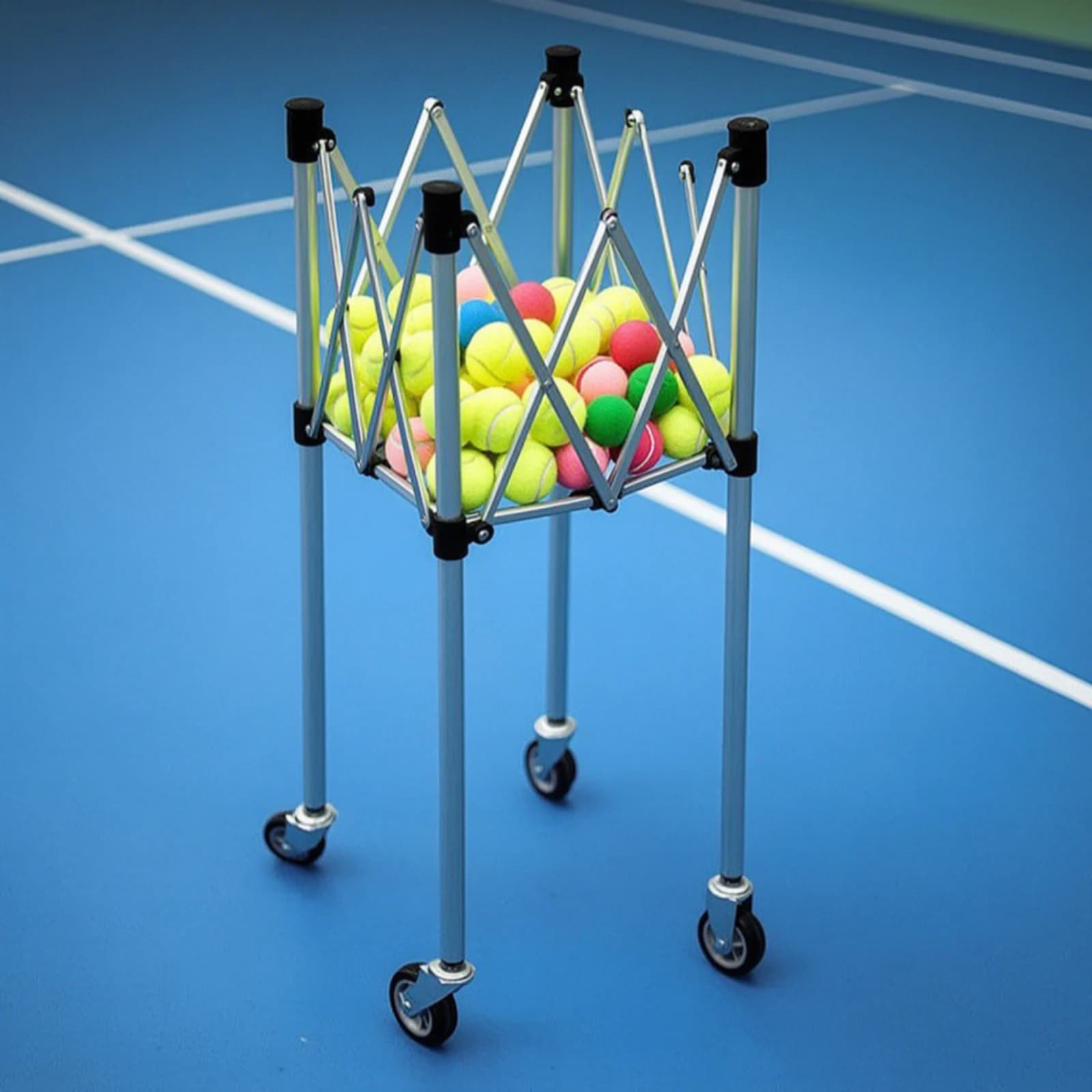 Tennis Ball Cart Frame Lightweight Foldable Cart Frame with Wheels Tennis Ball Carrier Heavy-Duty Sturdy for Coaches