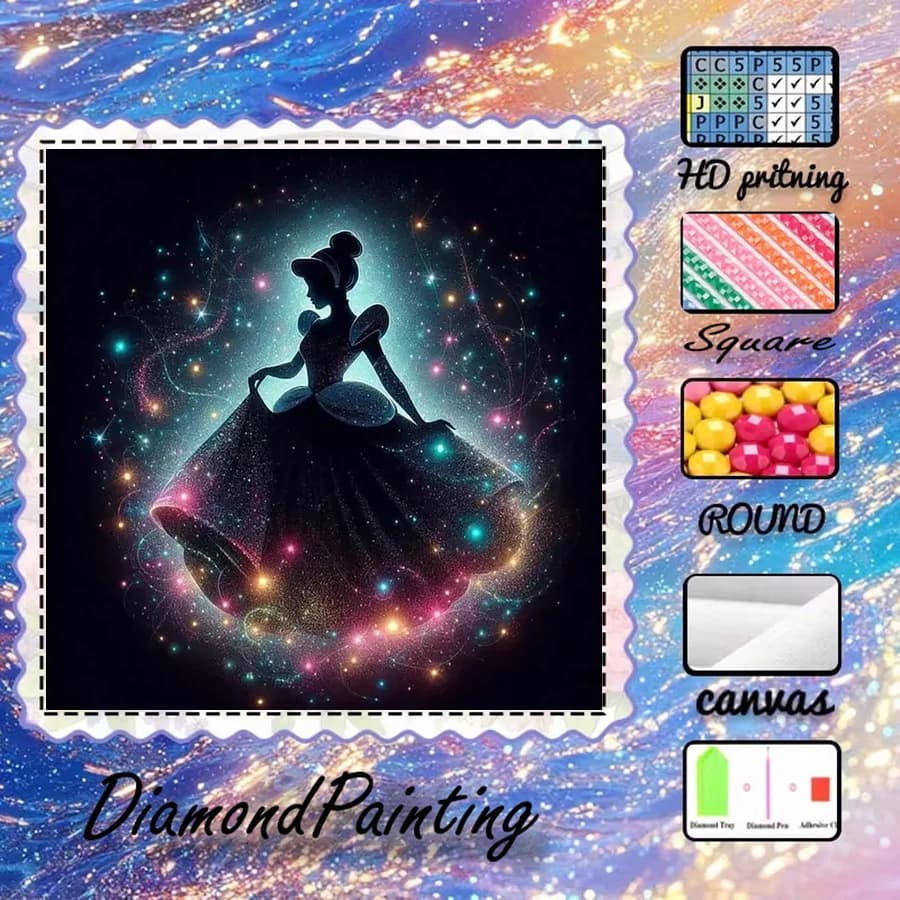 1 pezzo - 5D-DIY - Tessuto floccato - Trapano speciale - Set per pittura con diamanti - Princess Universe - Mosaico - Diamond Art