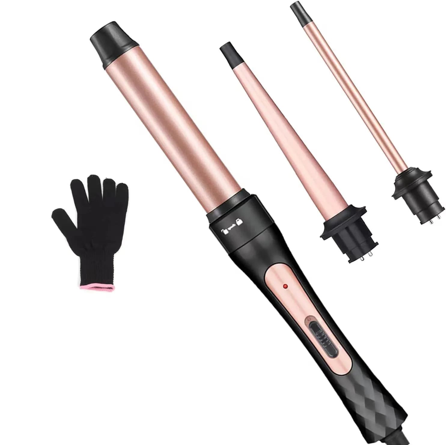 Ferro Arricciacapelli Professionale 3 in 1 con Cilindro in Ceramica, Strumento di Styling con Display LCD, Riscaldatore Elettrico PTC, Ferro Arricciacapelli Intercambiabile